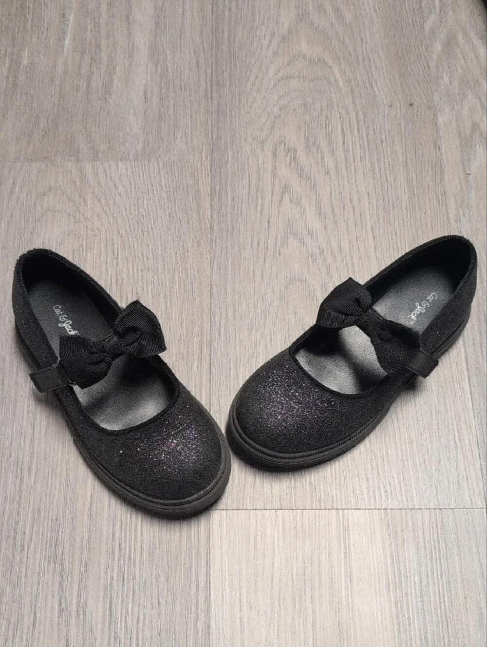 Cat & Jack Black Glitter Mary Jane Flats with Bow Size 11